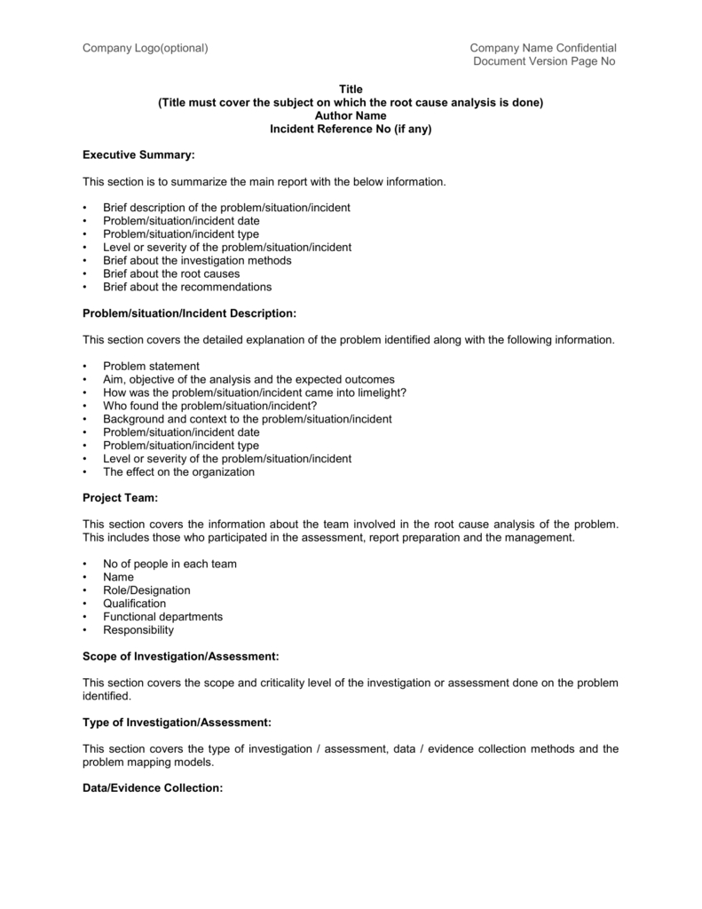 Root Cause Analysis Report: Sample Template Throughout Company Analysis Report Template