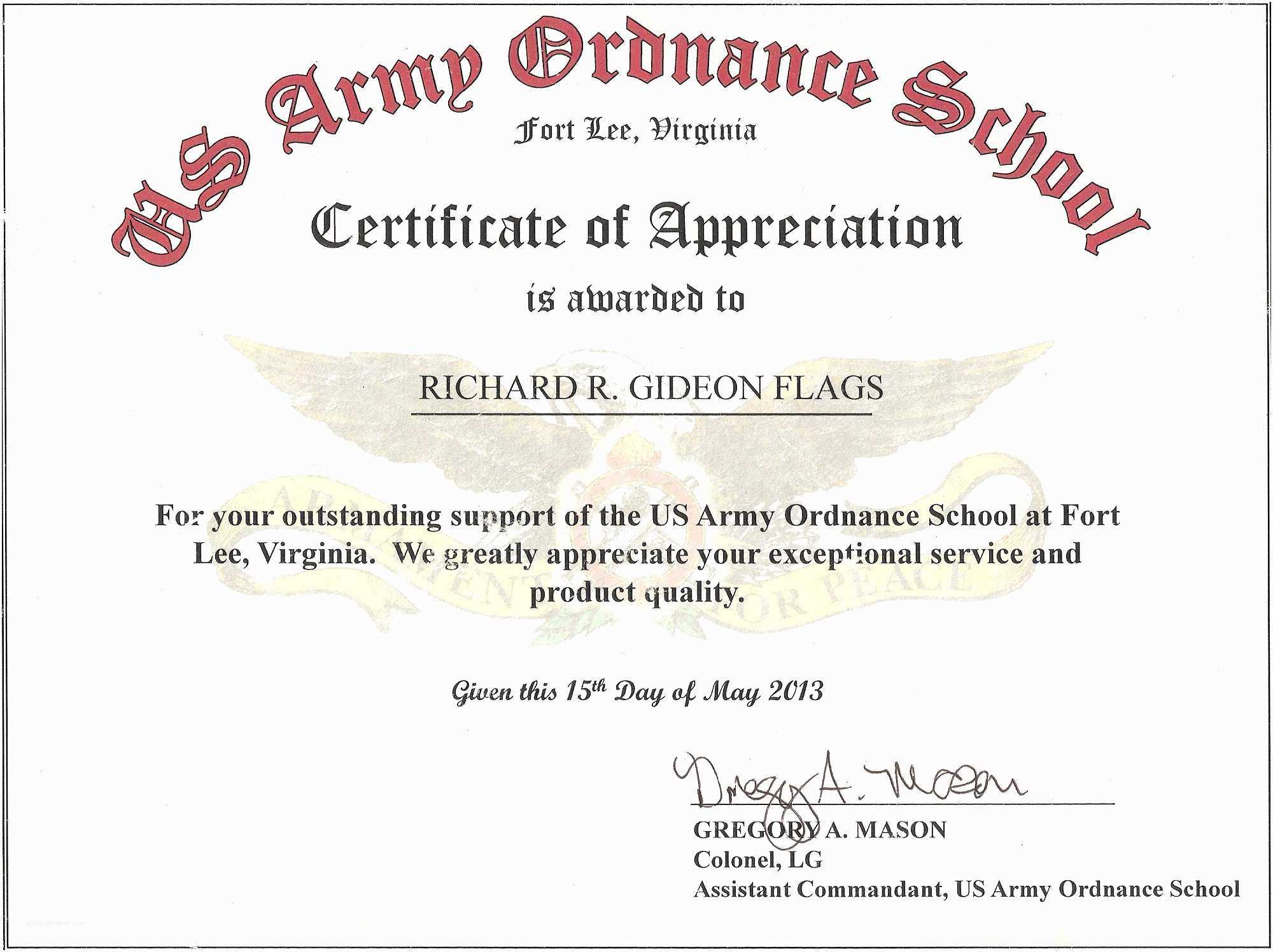 Sample Certificate Of Appreciation For Resource Speaker Within Army Certificate Of Appreciation Template