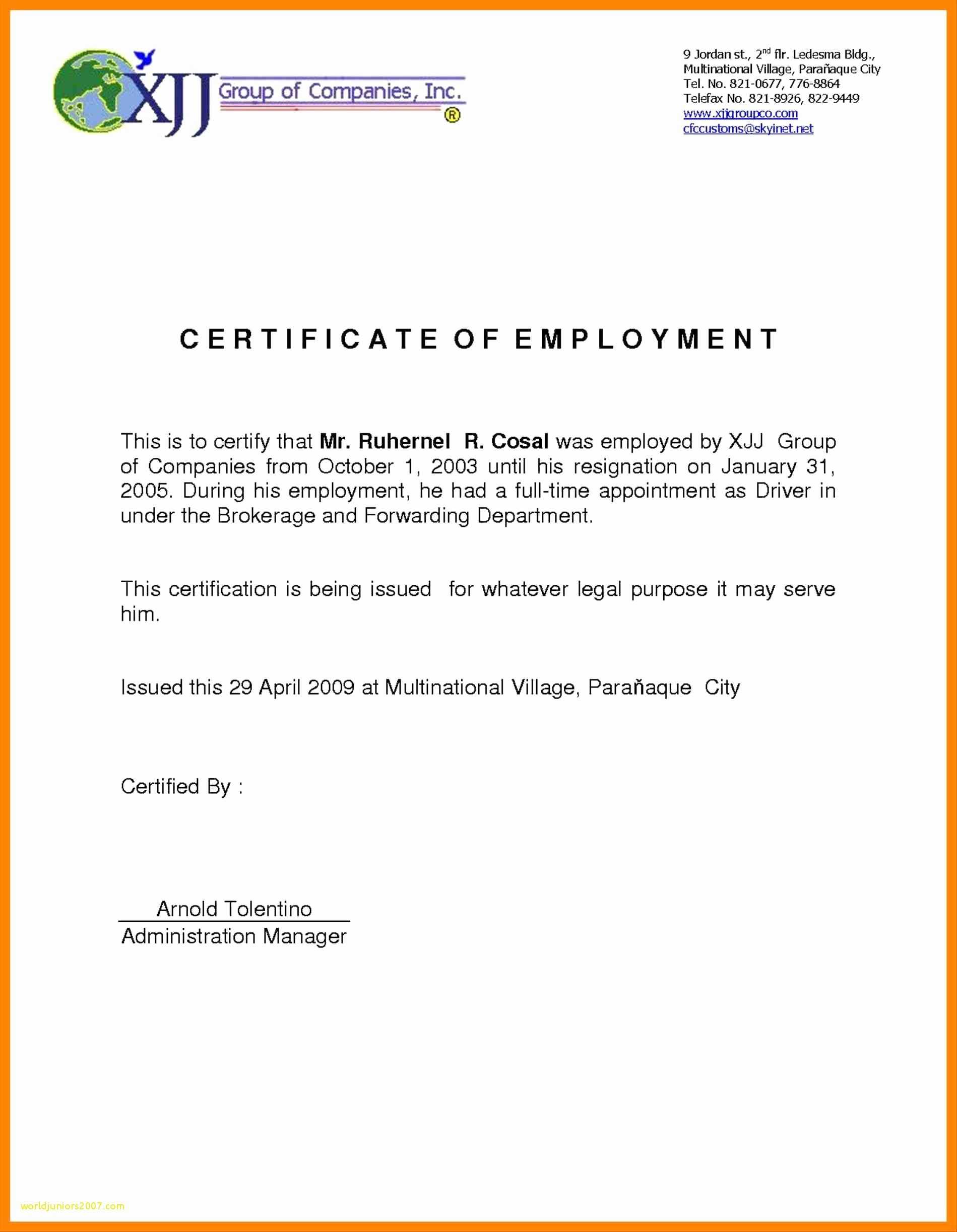 Sample Certificate Of Employment Template Request Letter For Intended For Certificate Of Service Template Free