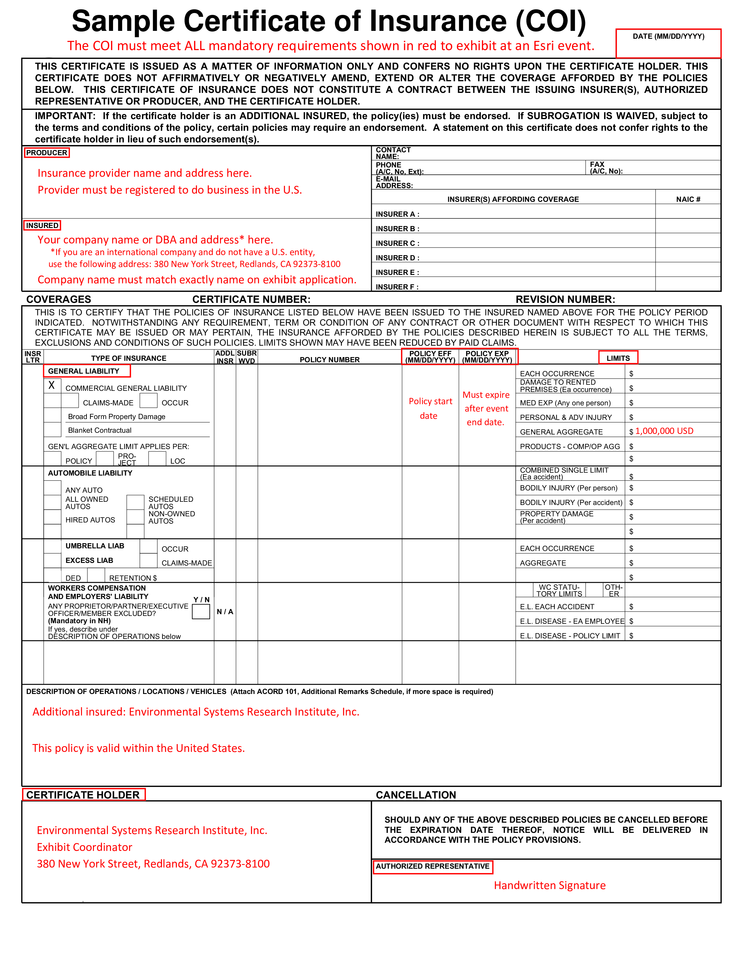 Sample Certificate Of Insurance (Coi) – Sample Certificate Within Certificate Of Insurance Template