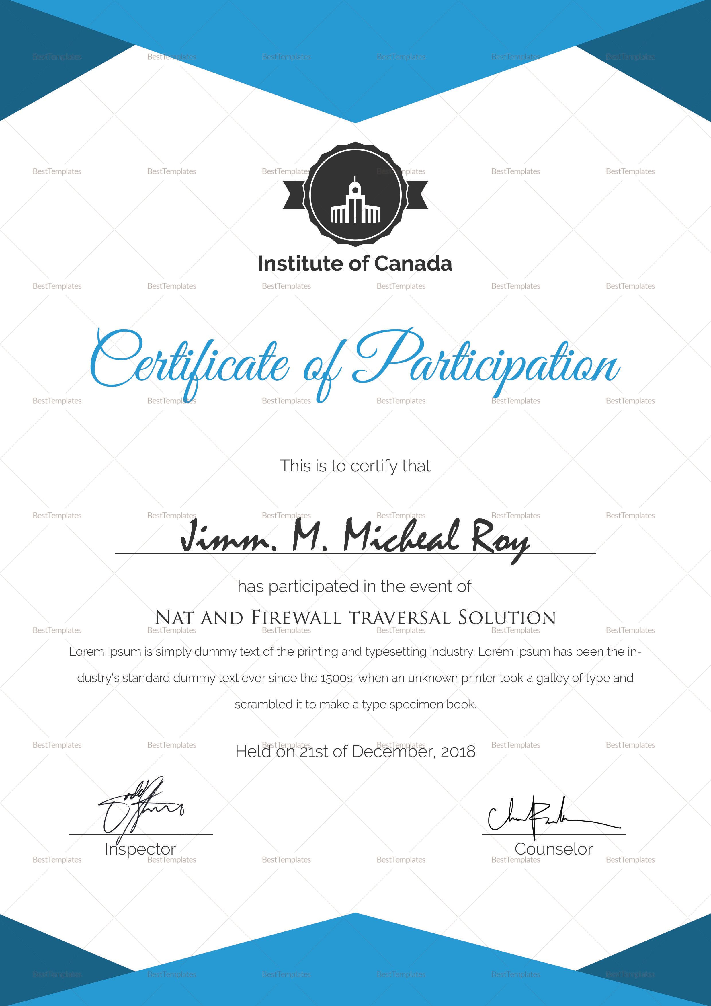 Sample Certificate Of Participation Template | Searchere Intended For Sample Certificate Of Participation Template