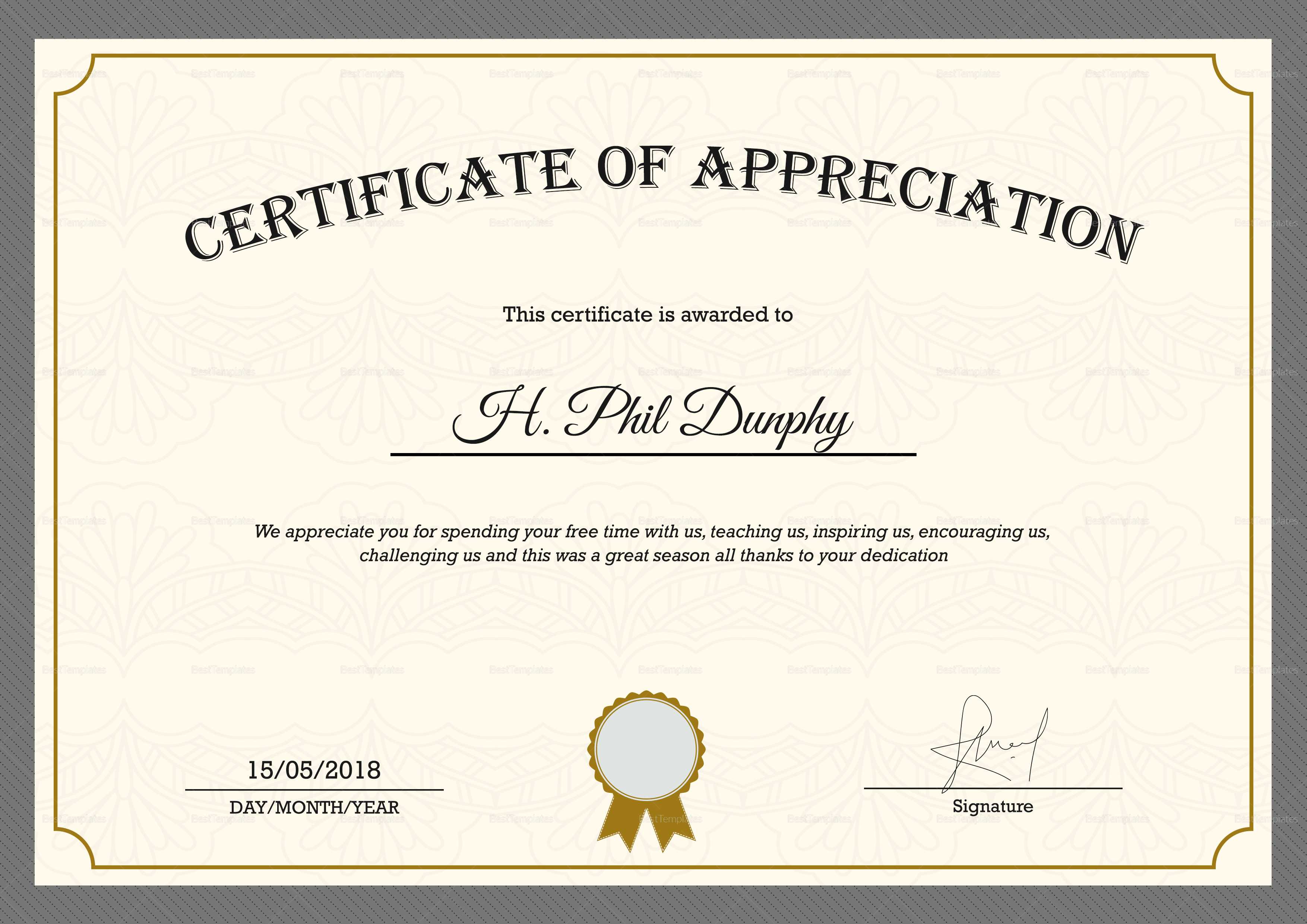 Sample Company Appreciation Certificate Template Within Thanks Certificate Template