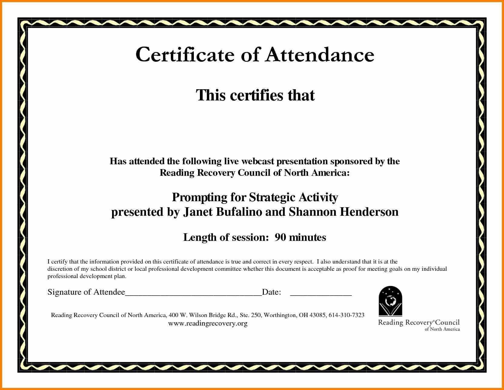 Sample Computer Course Completion Certificate Fres Beautiful In Attendance Certificate Template Word