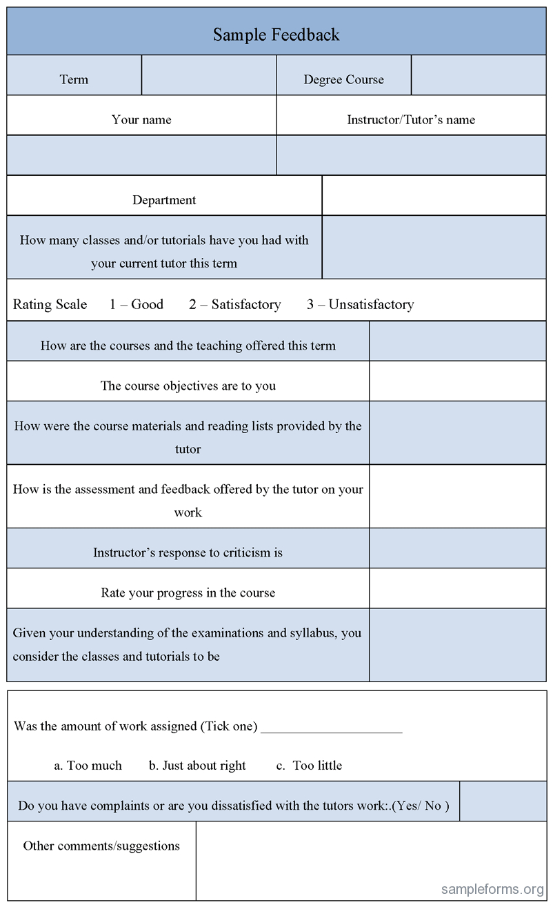 Sample Feedback Form : Sample Forms Pertaining To Student Feedback Form Template Word