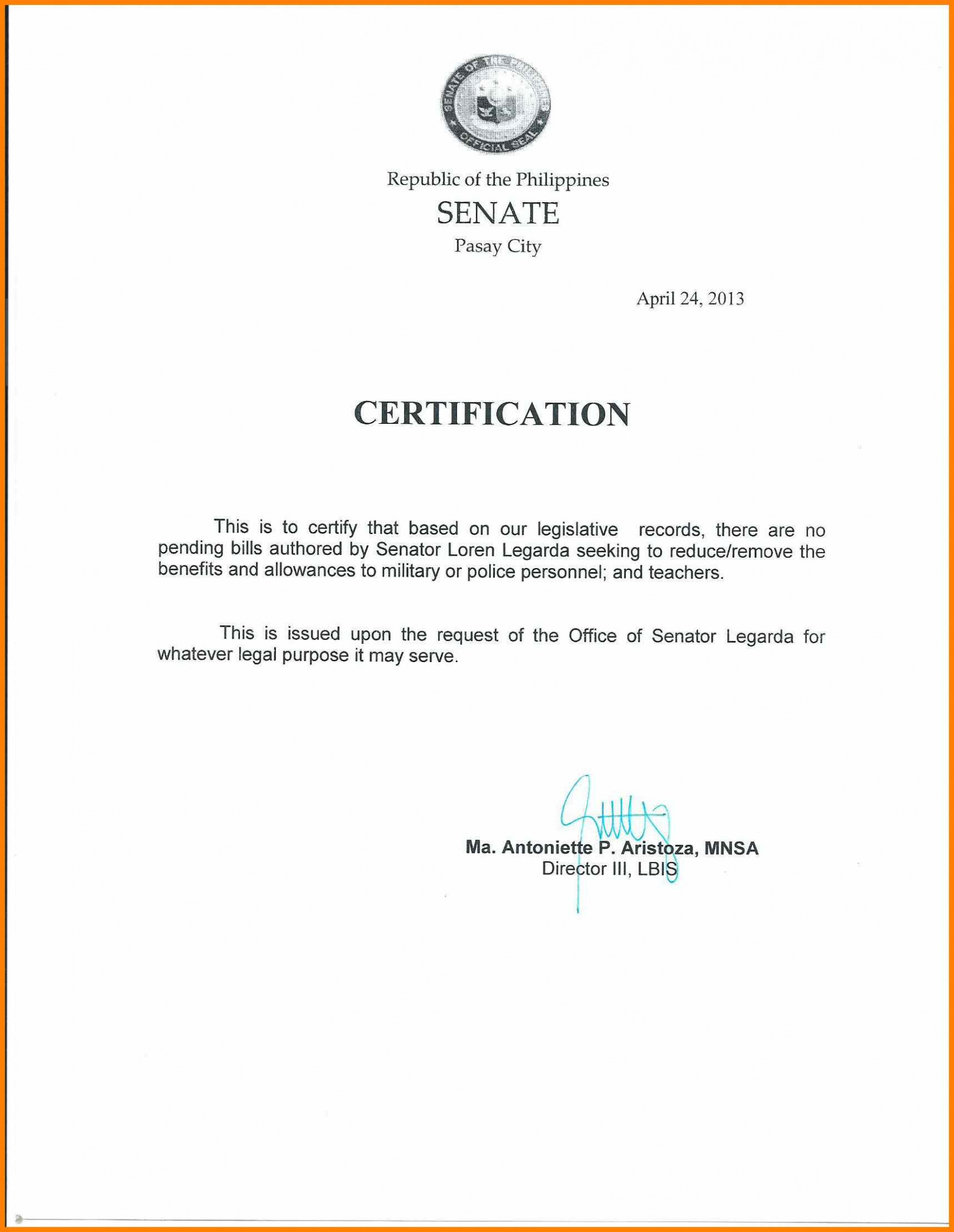 Sample Format Of Employment Certificate With Compensation Inside Template Of Certificate Of Employment