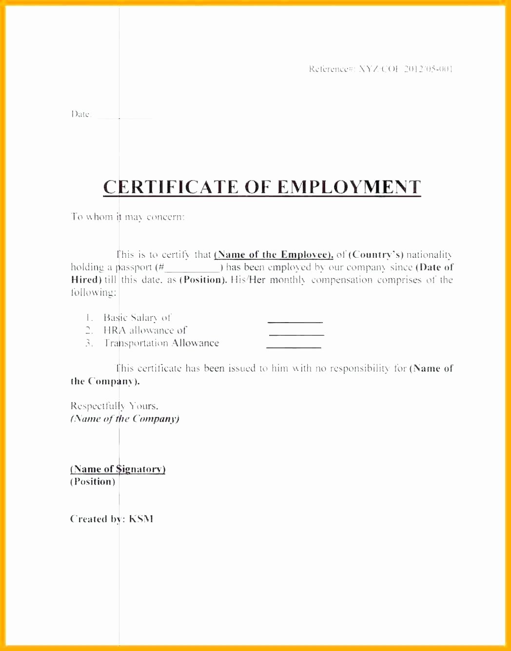Sample Format Of Employment Certificate With Compensation Within Employee Certificate Of Service Template