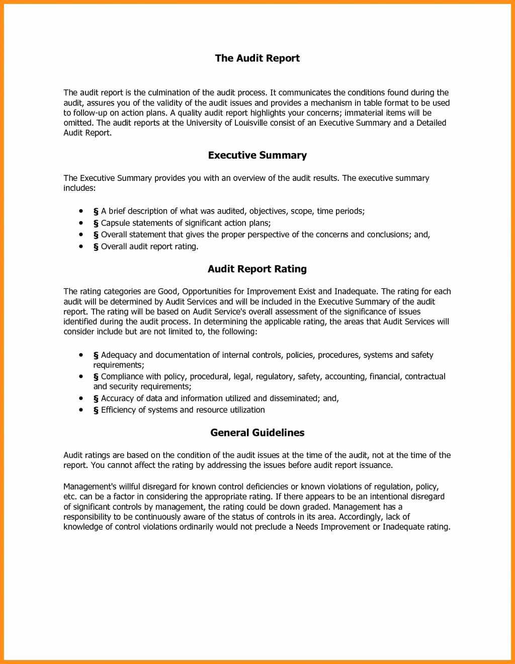 Sample Internal Audit Report Inside Internal Control Audit Report Template