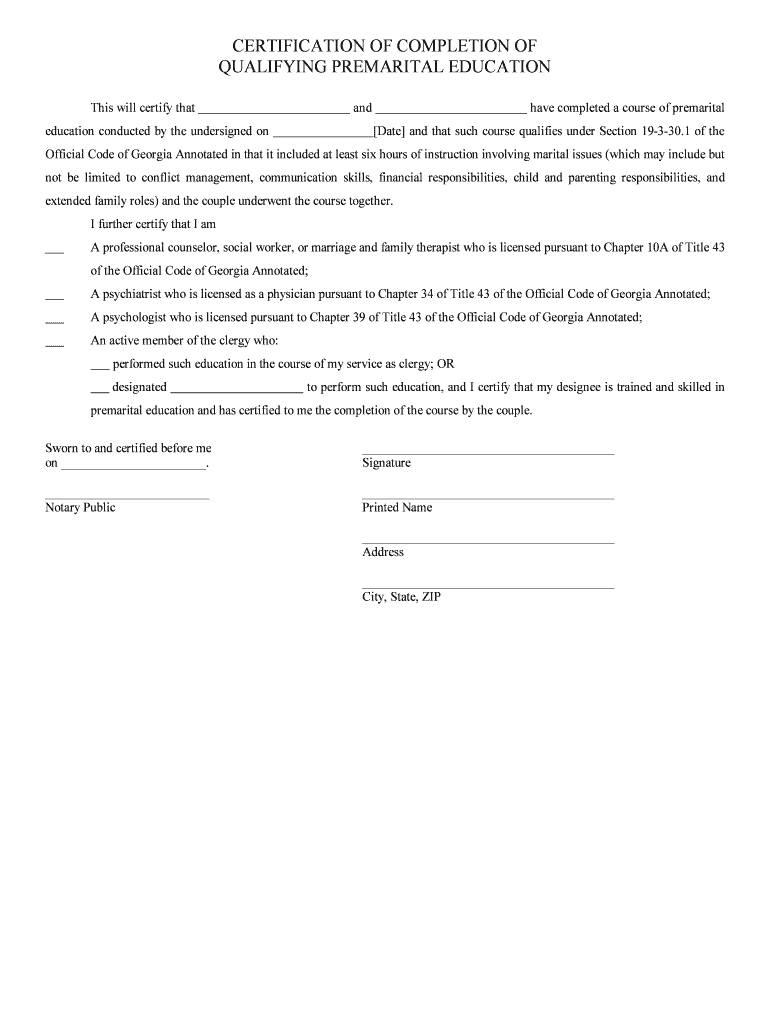Sample Letter Of Completion Of Marriage Counseling – Fill In Premarital Counseling Certificate Of Completion Template