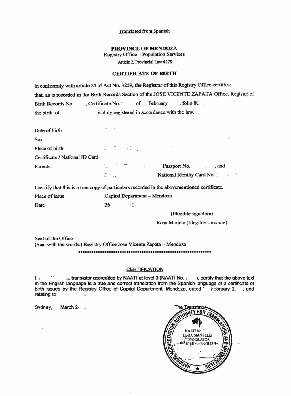 Sample Of Birth Certificate In Malaysia Best Translation Within Spanish To English Birth Certificate Translation Template