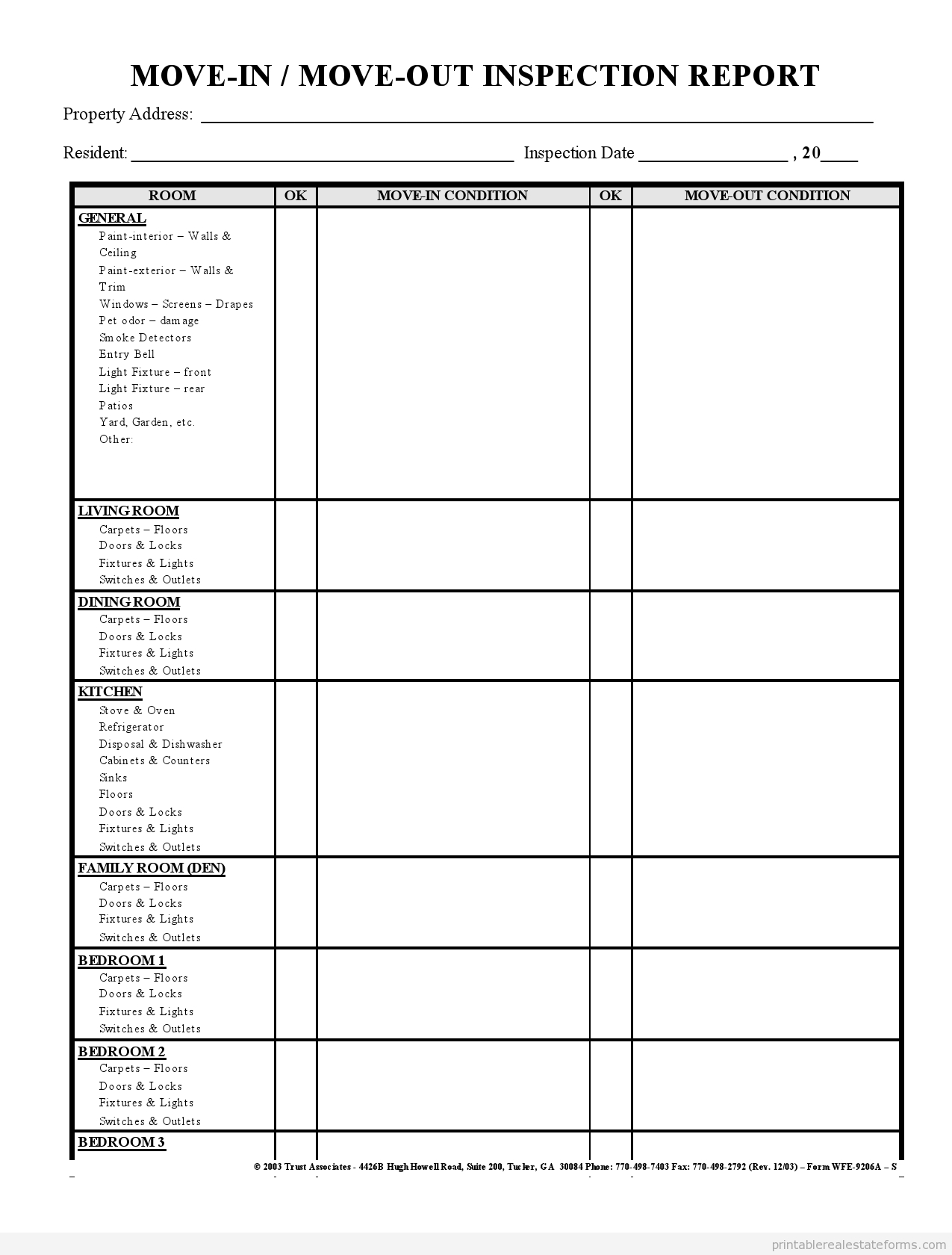 Sample Printable Move In Move Out Inspection Report Form Inside Property Management Inspection Report Template