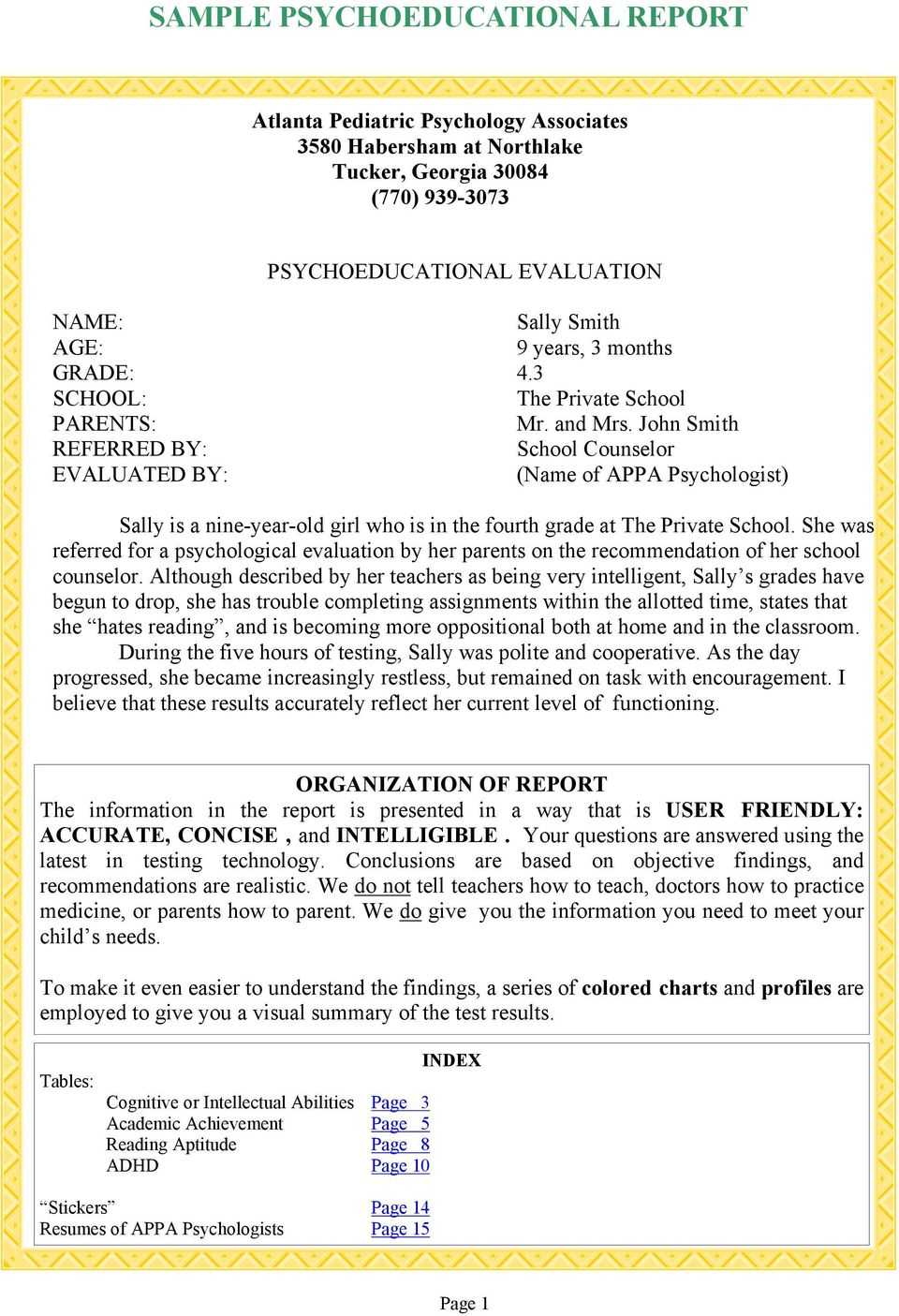 Sample Psychoeducational Report - Pdf Regarding Psychoeducational Report Template