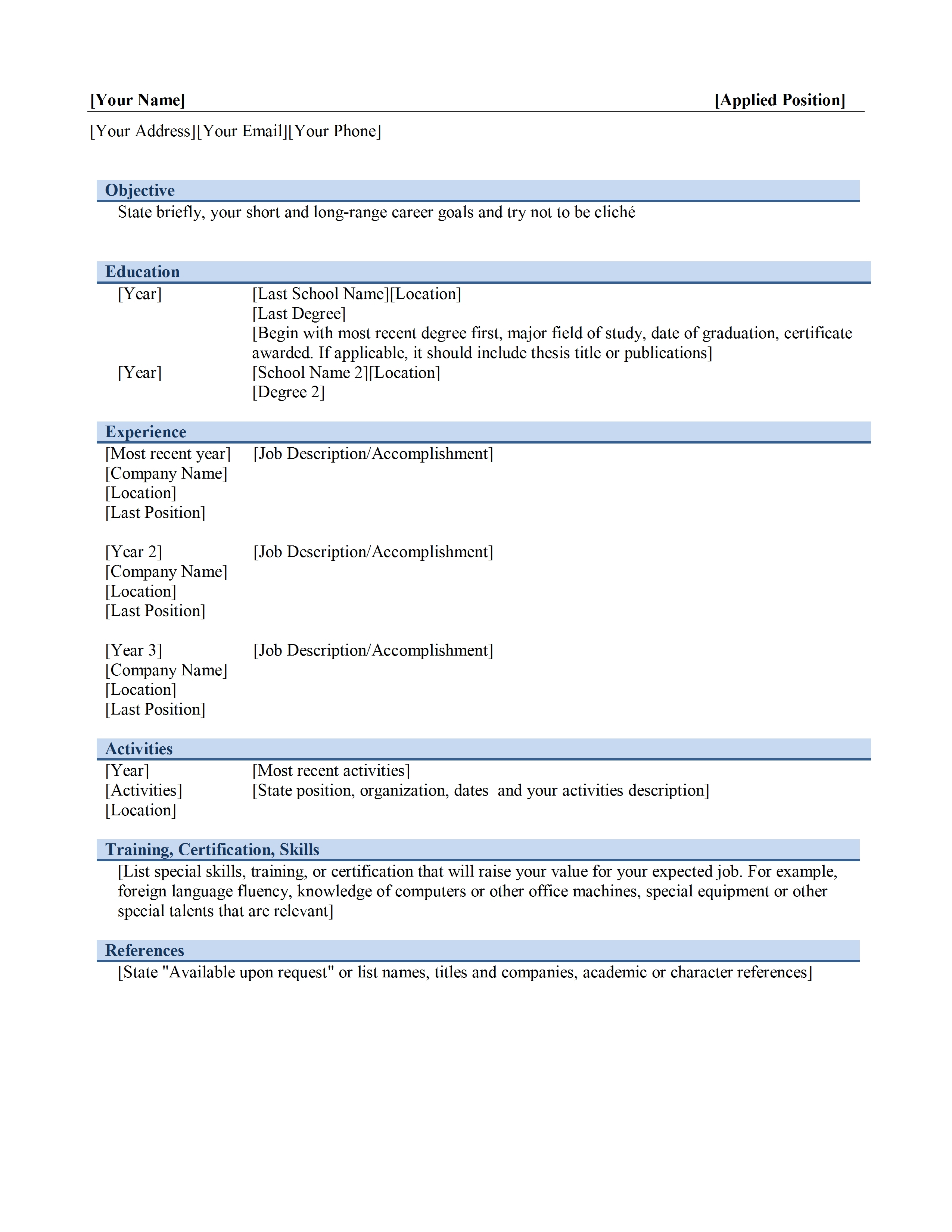 Sample Resume Ms Word Resume Template John Smith Resume Regarding Free Basic Resume Templates Microsoft Word
