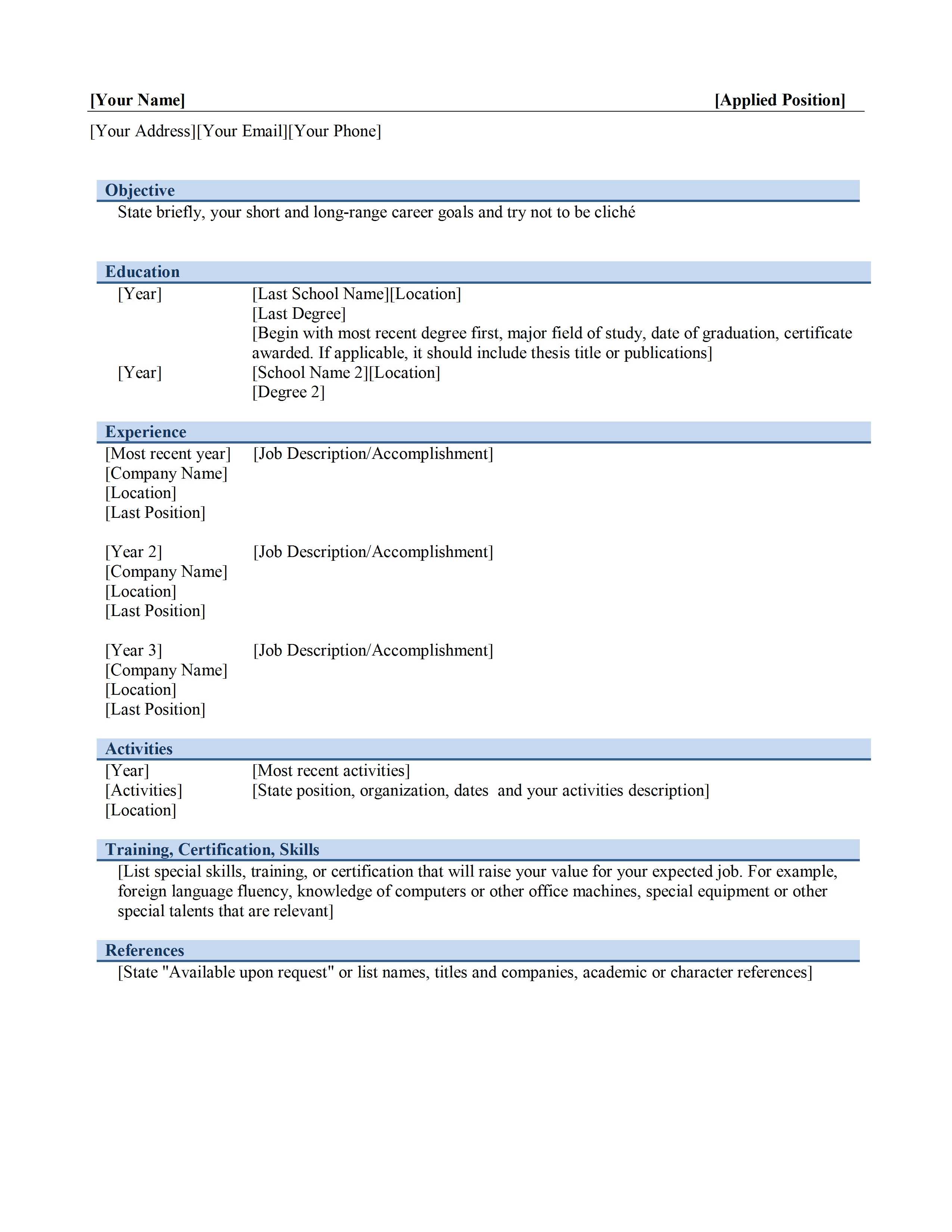 Sample Resume Ms Word Resume Template John Smith Resume Regarding Free Basic Resume Templates Microsoft Word