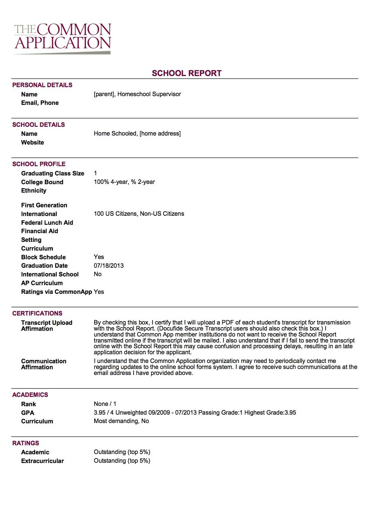 Sample School Report And Transcript (For Homeschoolers For College Report Card Template