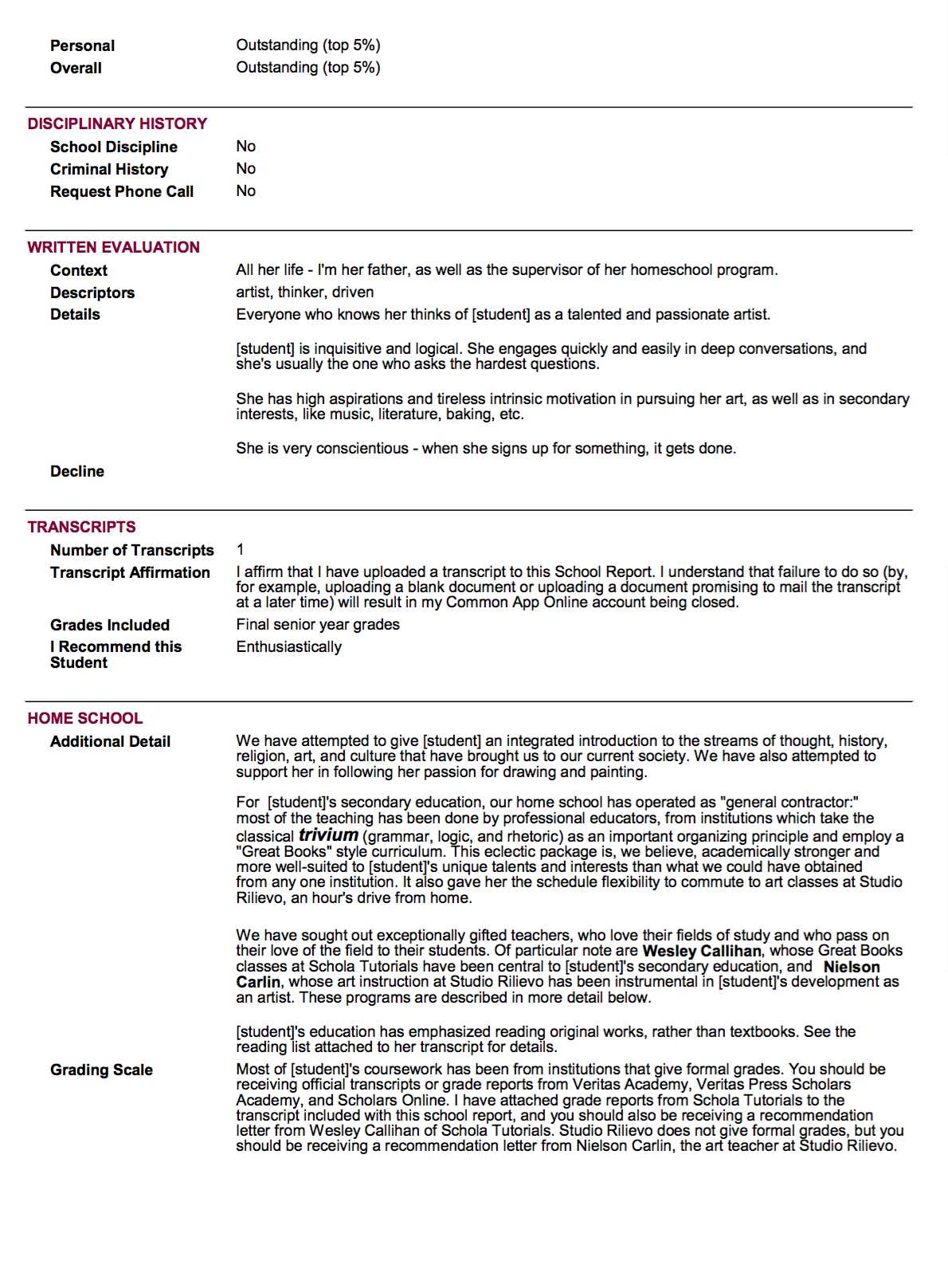 Sample School Report And Transcript (For Homeschoolers Intended For College Report Card Template