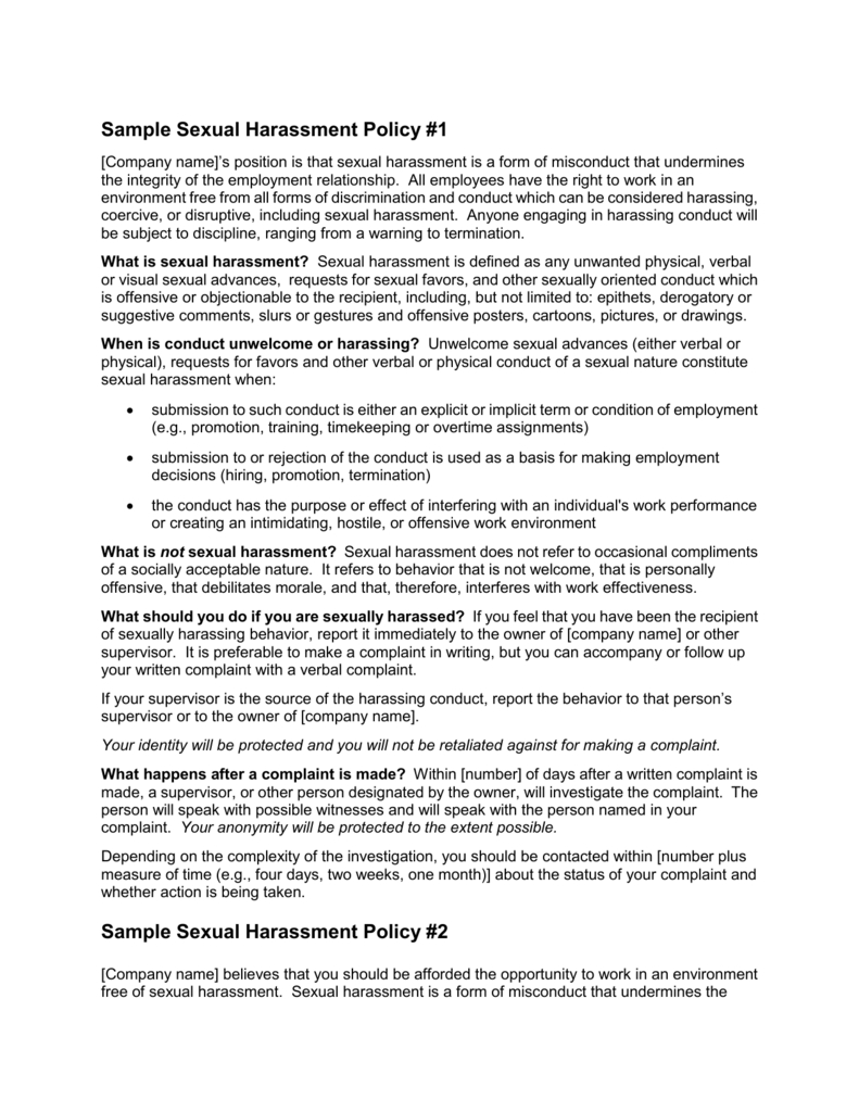 Sample Sexual Harassment Policy #1 Inside Sexual Harassment Investigation Report Template