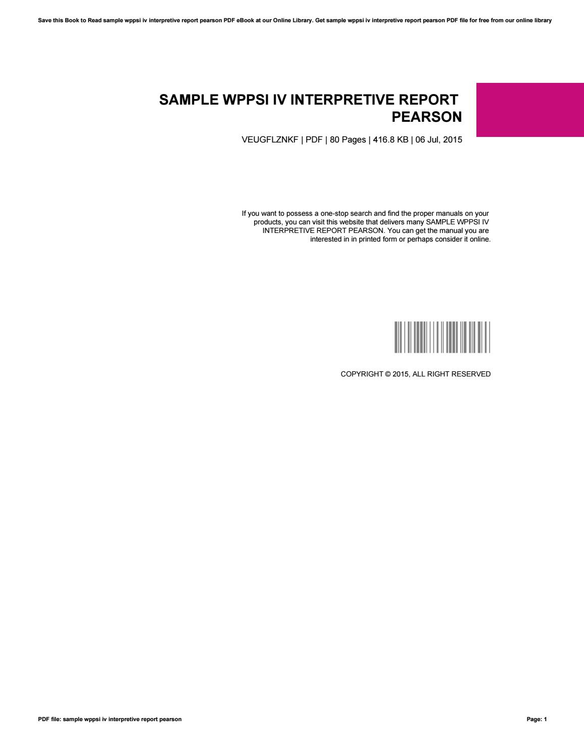 Sample Wppsi Iv Interpretive Report Pearson Intended For Wppsi Iv Report Template