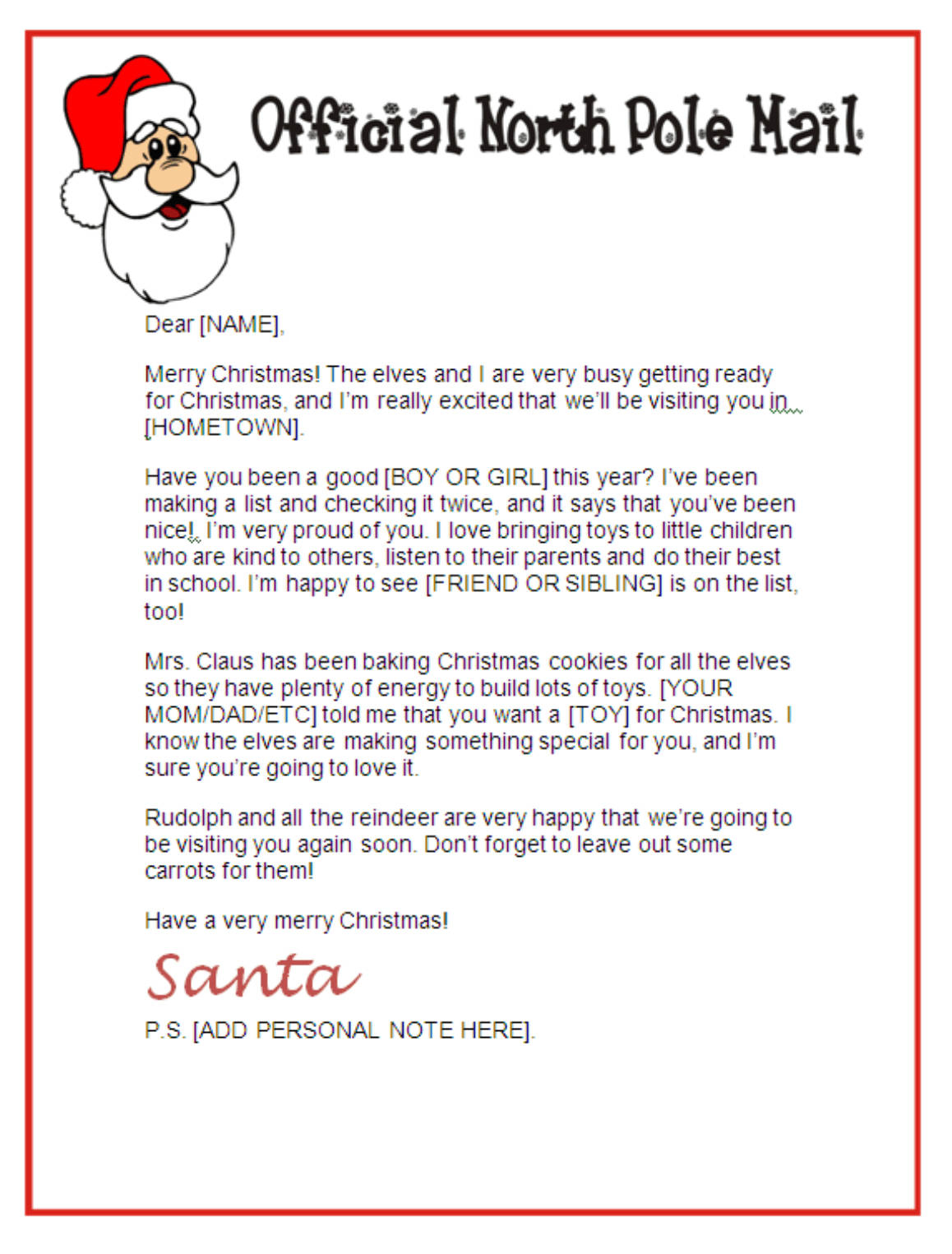 Santa Letter Stationary – Official North Pole Mail Pertaining To Santa Letter Template Word