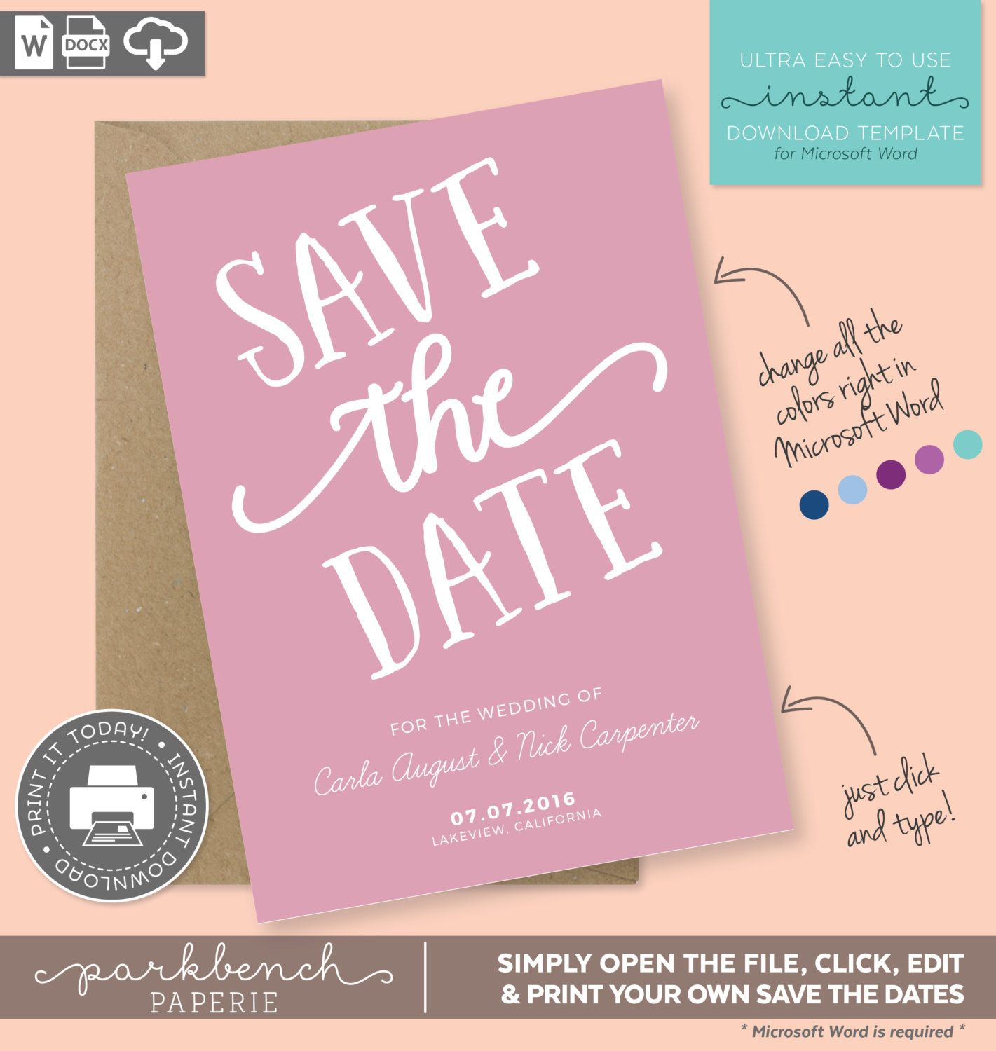 Save The Date Printable Template For Microsoft Word – Carla With Regard To Save The Date Template Word