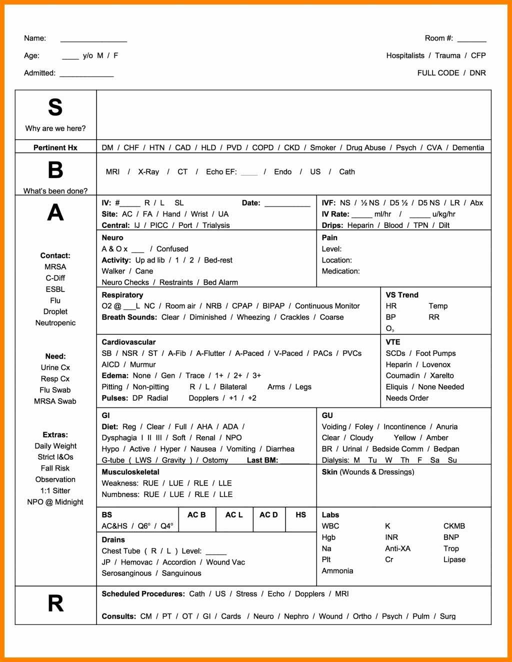 Sbar Nursing Template (6) | Payroll Slip Pertaining To Charge Nurse Report Sheet Template