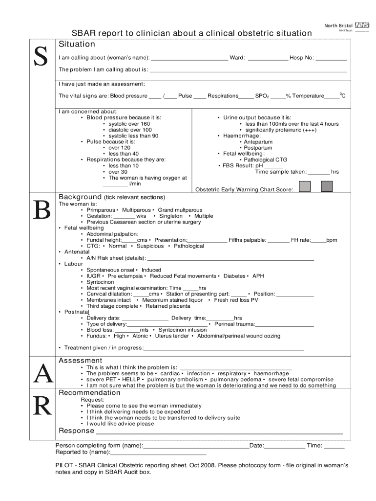 Sbar Template Pdf – Fill Online, Printable, Fillable, Blank Pertaining To Sbar Template Word
