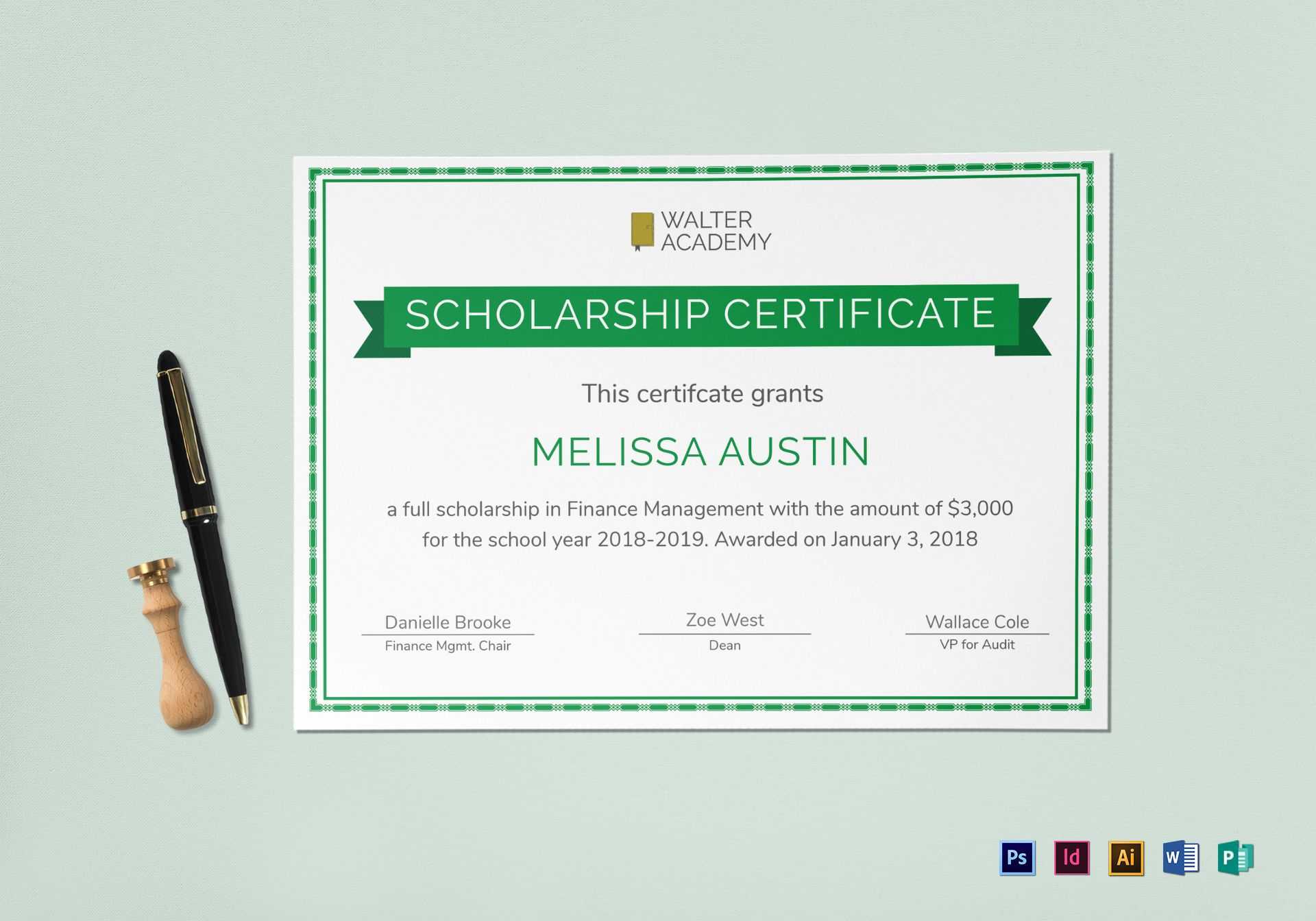 Scholarship Certificate Template In Scholarship Certificate Template