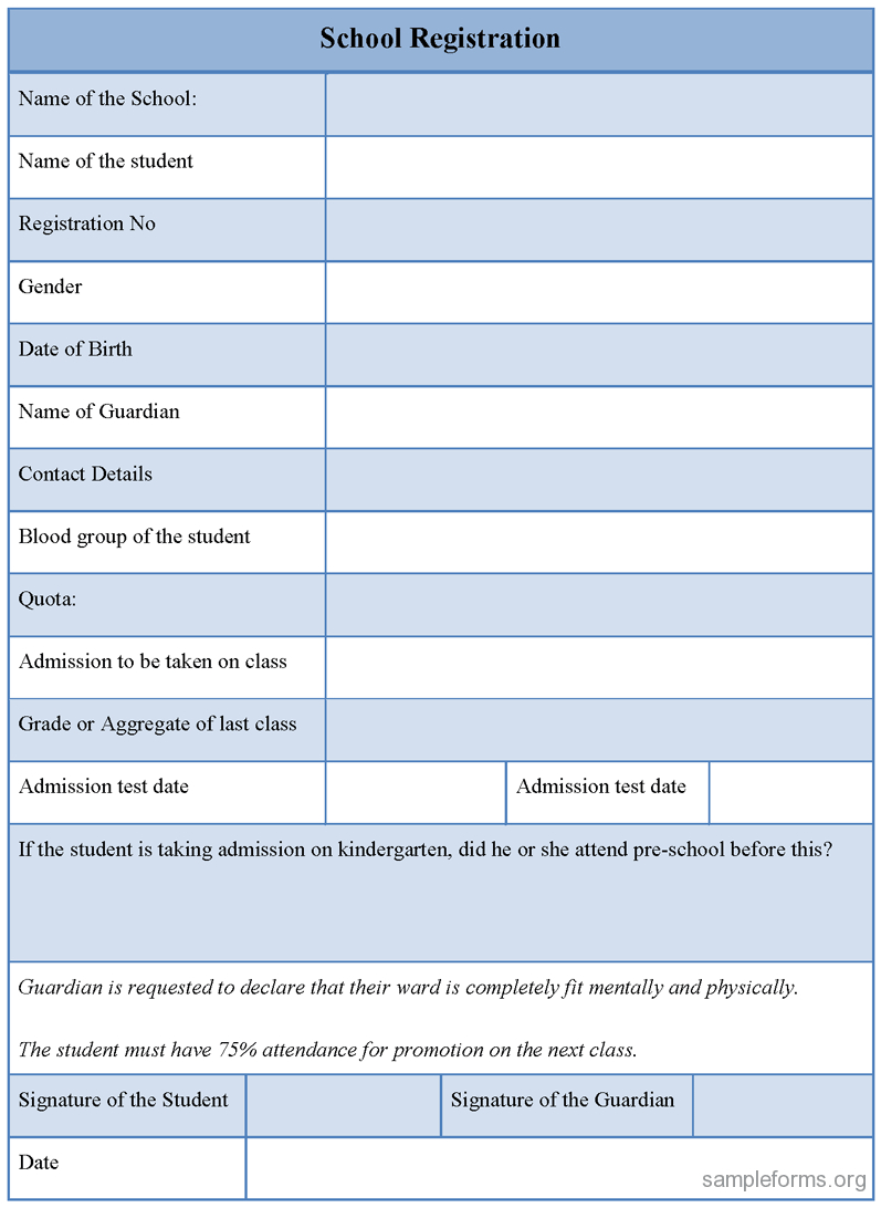 School Registration Form : Sample Forms Throughout School Registration Form Template Word