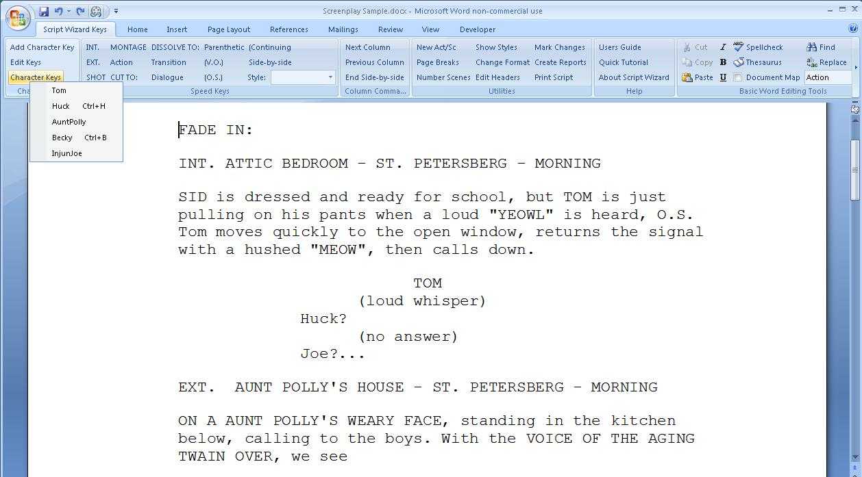 Script Wizard Software : Scriptwizard Screenplay Formatting Inside Microsoft Word Screenplay Template