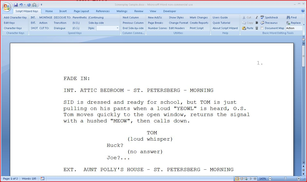 Script Wizard Software : Scriptwizard Screenplay Formatting Inside Microsoft Word Screenplay Template