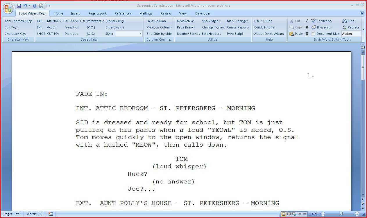 Script Wizard Software : Scriptwizard Screenplay Formatting Inside Microsoft Word Screenplay Template