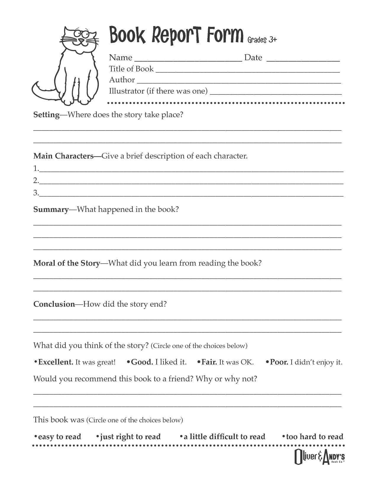 Second Grade Book Report Template | Book Report Form Grades For Book Report Template 4Th Grade