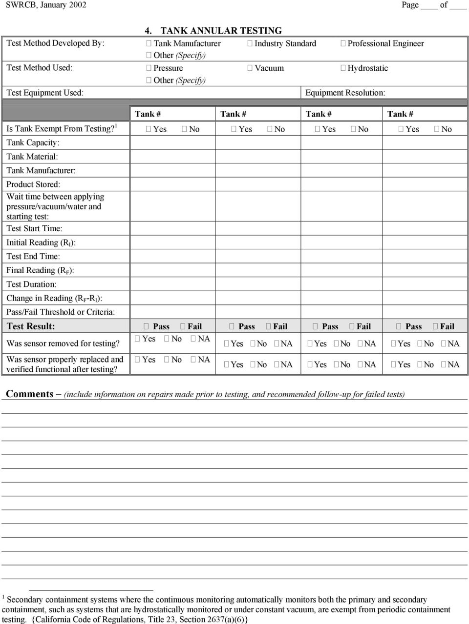 Secondary Containment Testing Report Form – Pdf Inside Hydrostatic Pressure Test Report Template