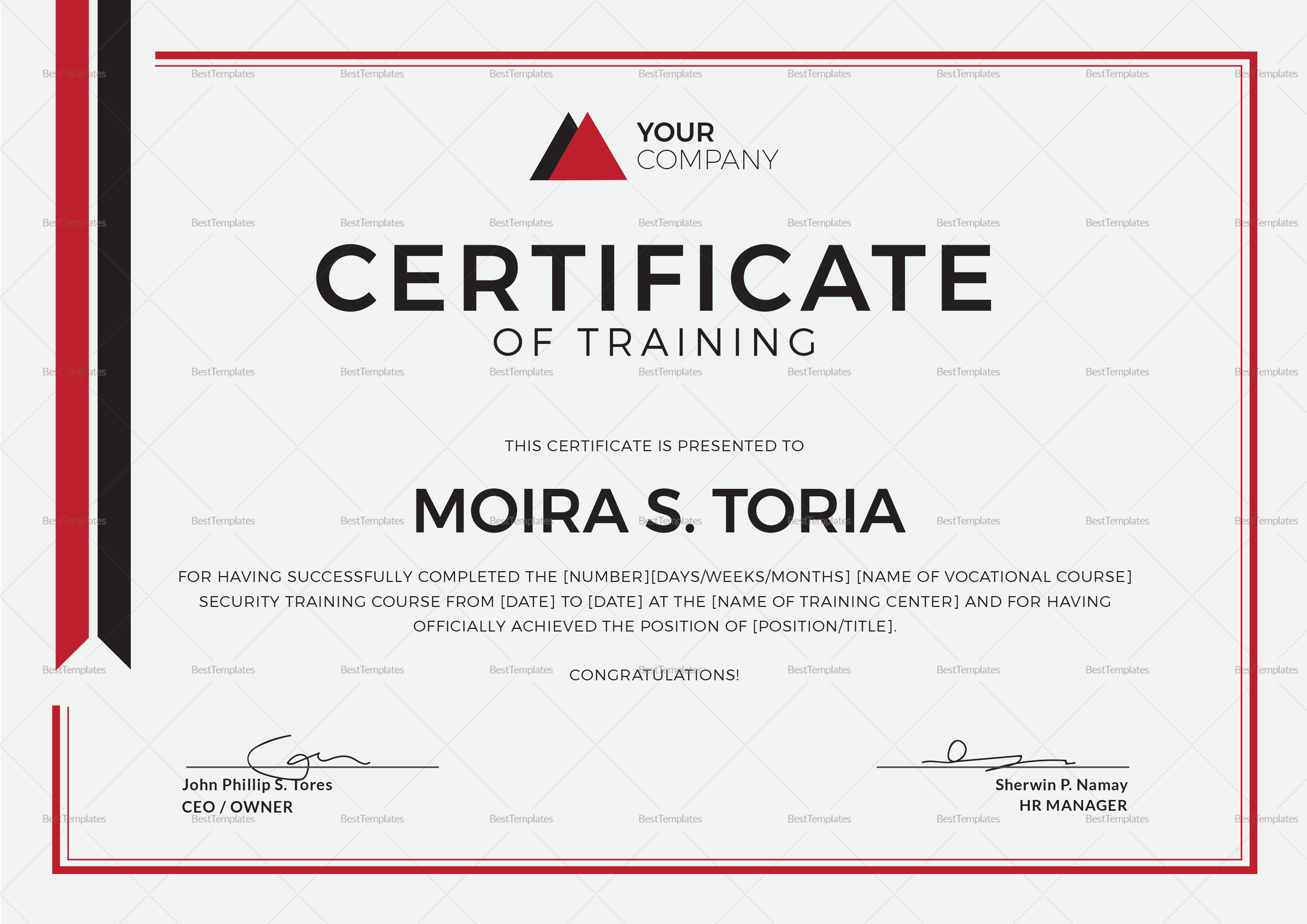 Security Training Certificate Template Regarding Template For Training Certificate