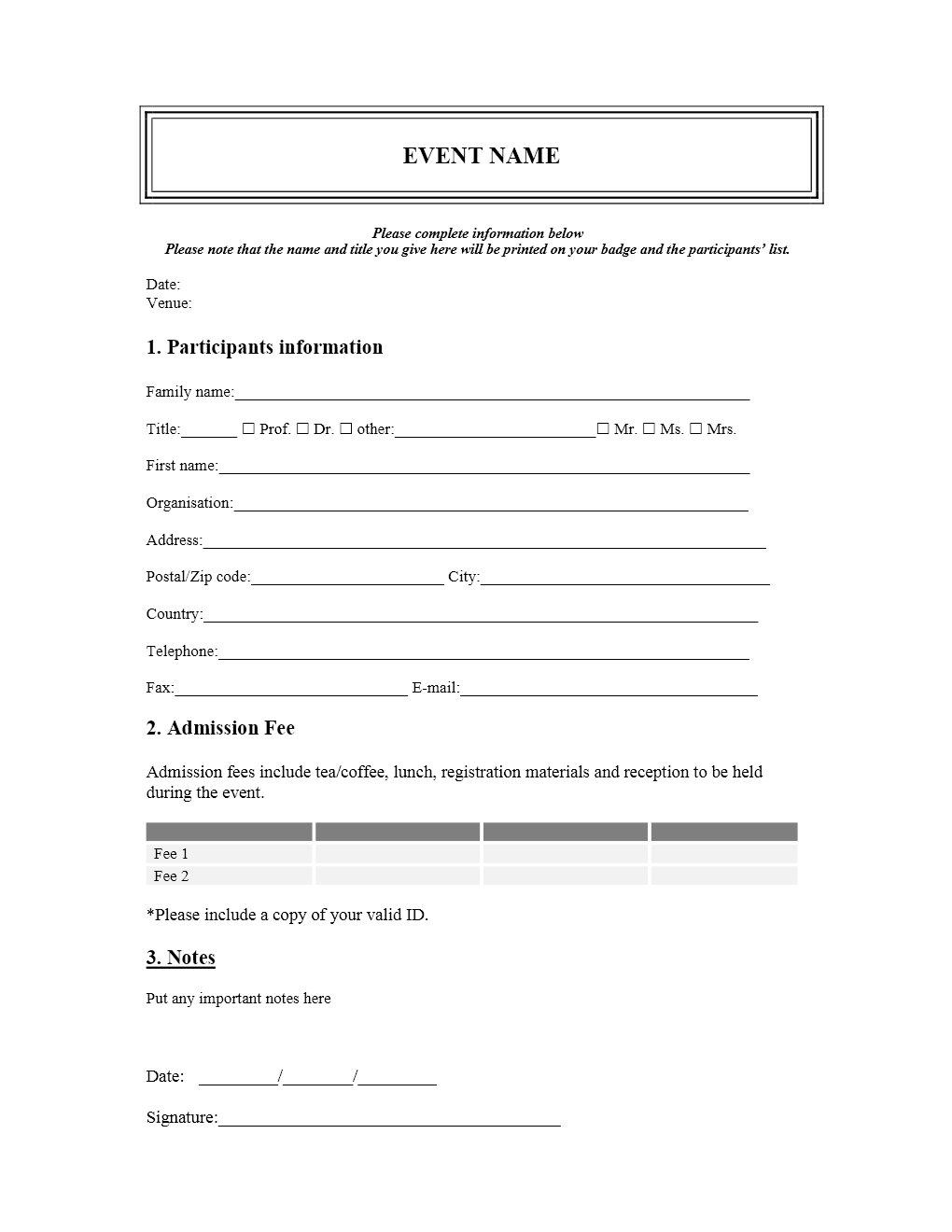 Seminar Participation Registration Form Template For Your Regarding Seminar Registration Form Template Word