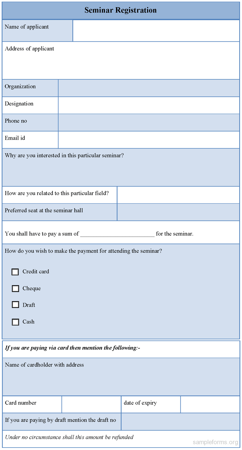 Seminar Registration Form : Sample Forms With Regard To Seminar Registration Form Template Word