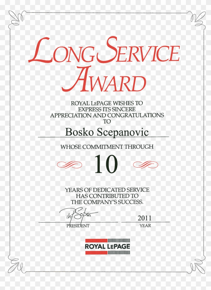 Service Awards Certificates Template – Royal Lepage, Hd Png Regarding Certificate For Years Of Service Template