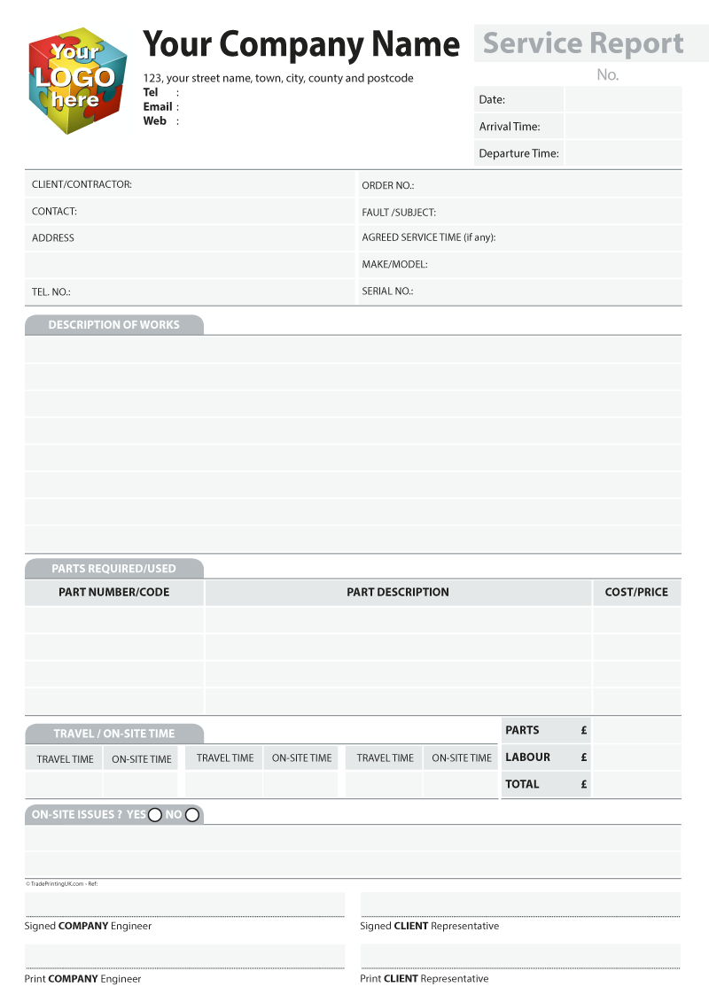 Service Report Template Artwork For Carbonless Ncr Printing Throughout Drainage Report Template