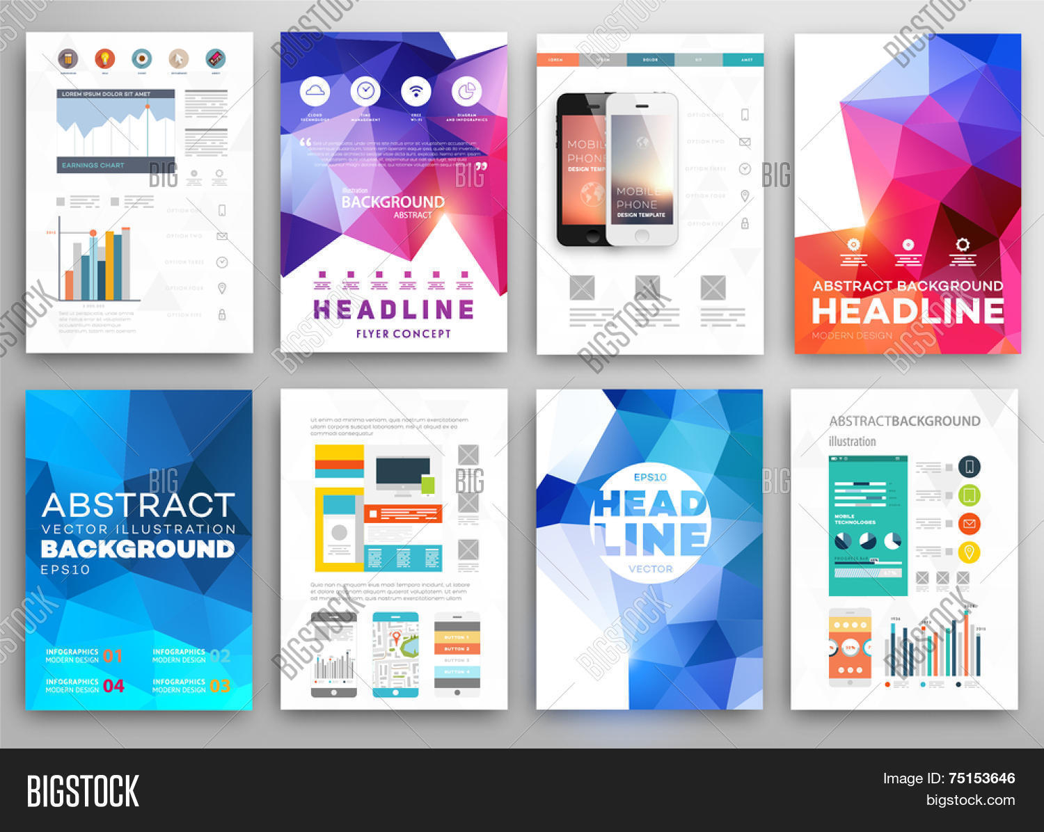 Set Flyer, Brochure Vector & Photo (Free Trial) | Bigstock Within Online Free Brochure Design Templates