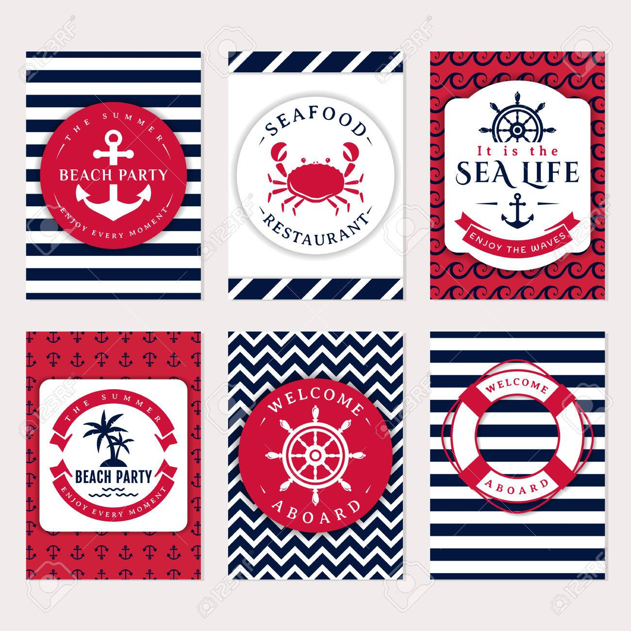 Set Of Nautical And Marine Banners And Flyers. Elegant Card Templates.. Within Nautical Banner Template
