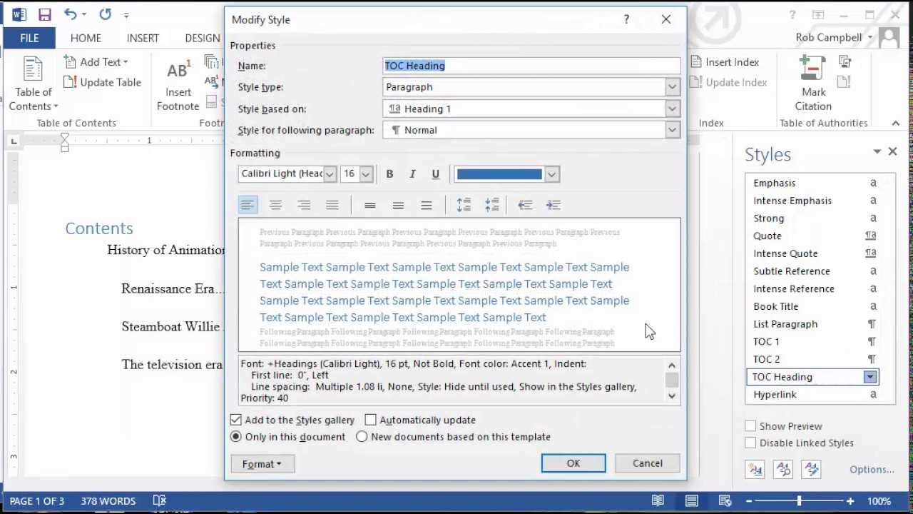 Setting Up Styles In Word To Create Apa Table Of Contents With Apa Table Template Word