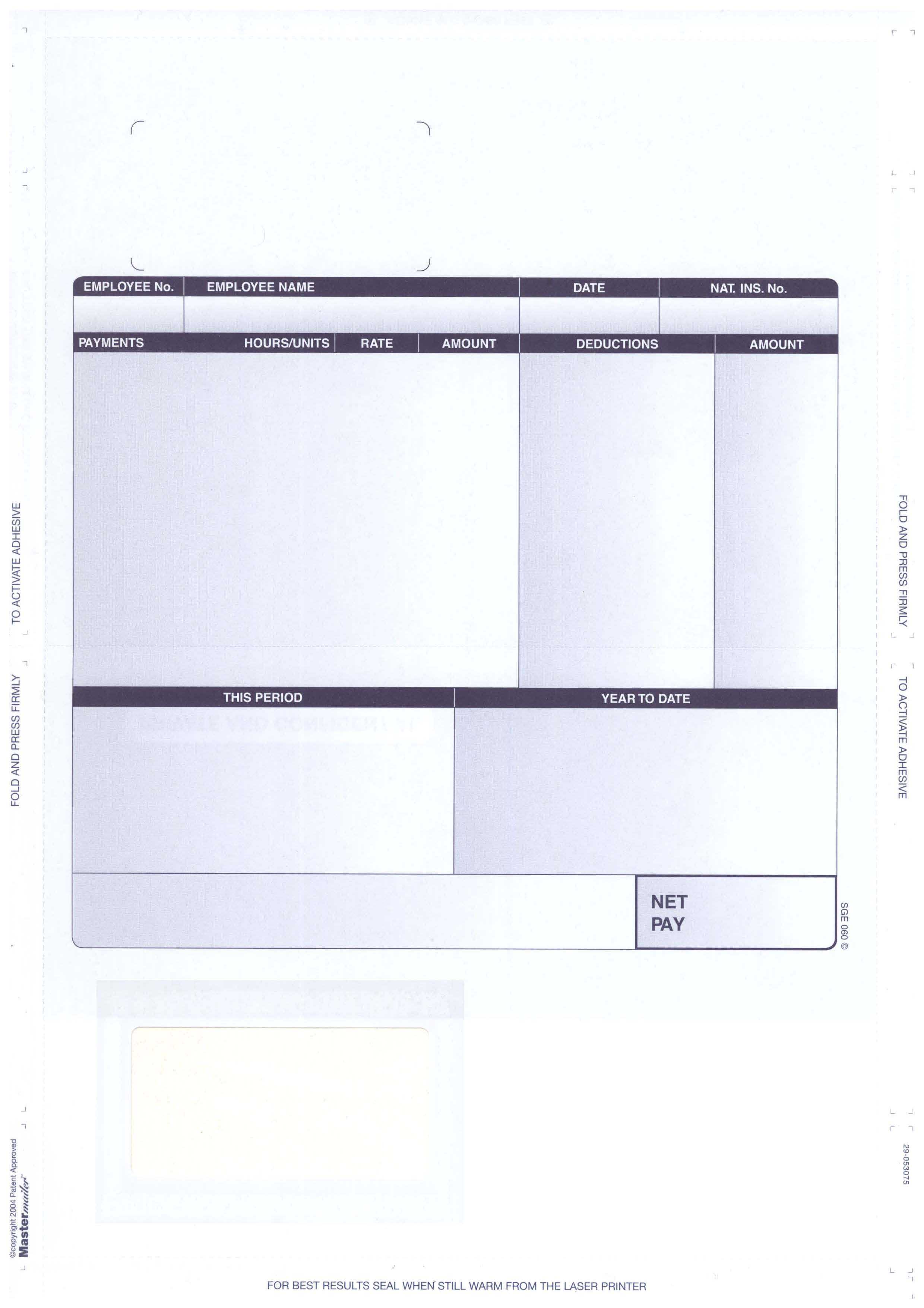 Sge060 – Sage Compatible Self Seal Security Payslip – Various Pack Sizes Pertaining To Blank Payslip Template