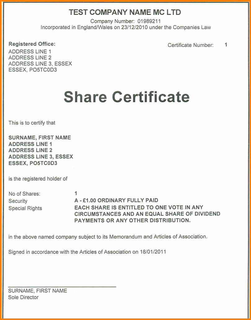 Share Certificate Template Companies House Within Share Certificate Template Companies House