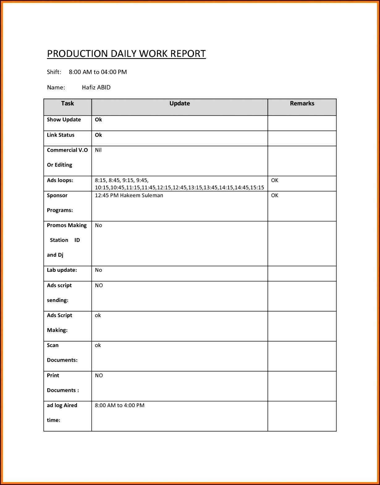 Shift Report Template Excel – Spreadsheet Collections With Shift Report Template