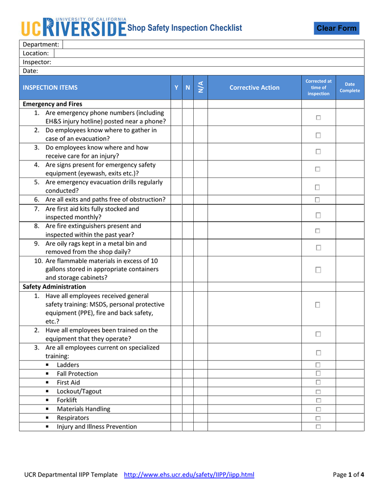 Shop Safety Inspection Checklist Within Machine Shop Inspection Report Template