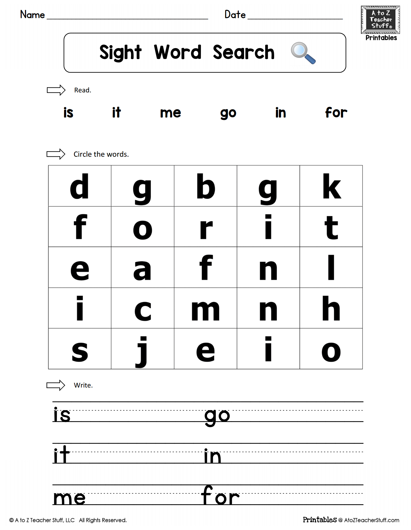 Sight Words Practice Word Search: Is, It, Me, Go, In, For Intended For Blank Word Search Template Free