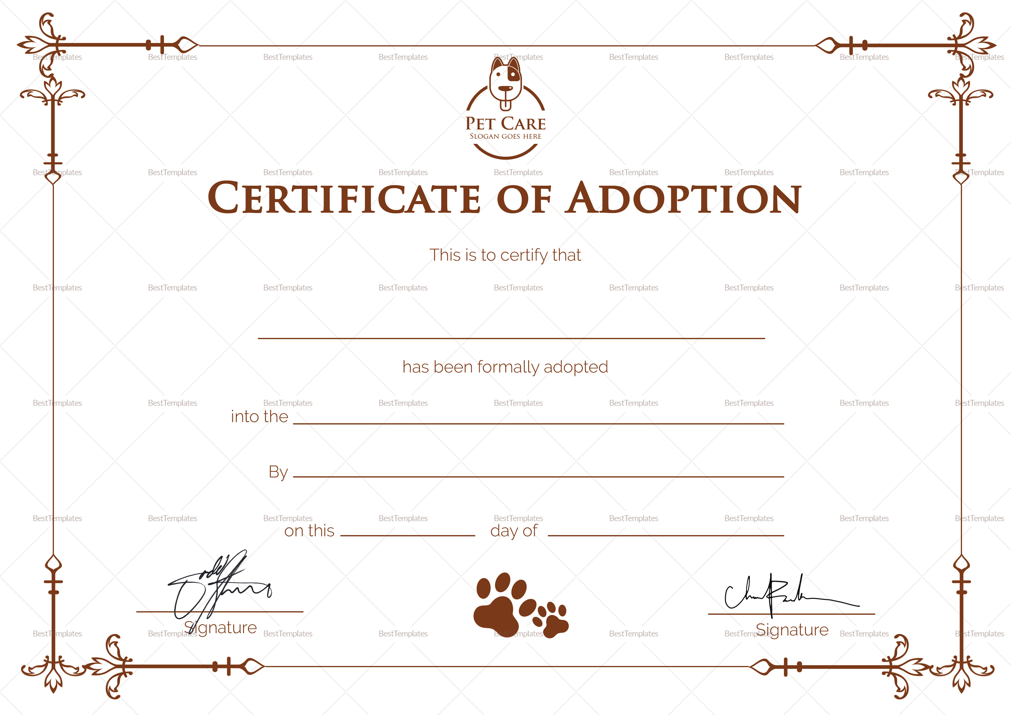 Simple Adoption Certificate Template Throughout Pet Adoption Certificate Template