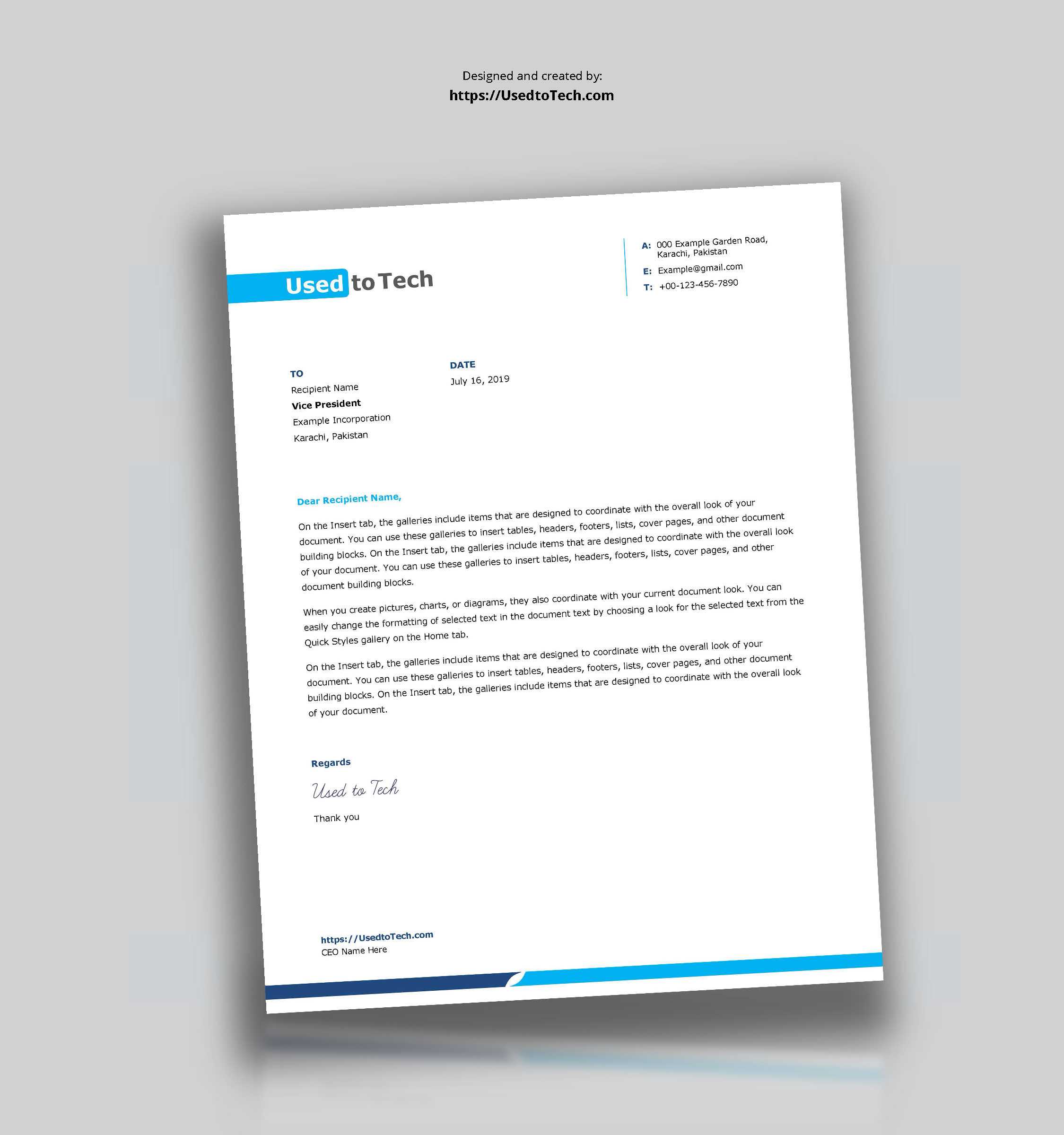 Simple And Clean Word Letterhead Template - Free - Used To Tech Throughout Word Stationery Template Free