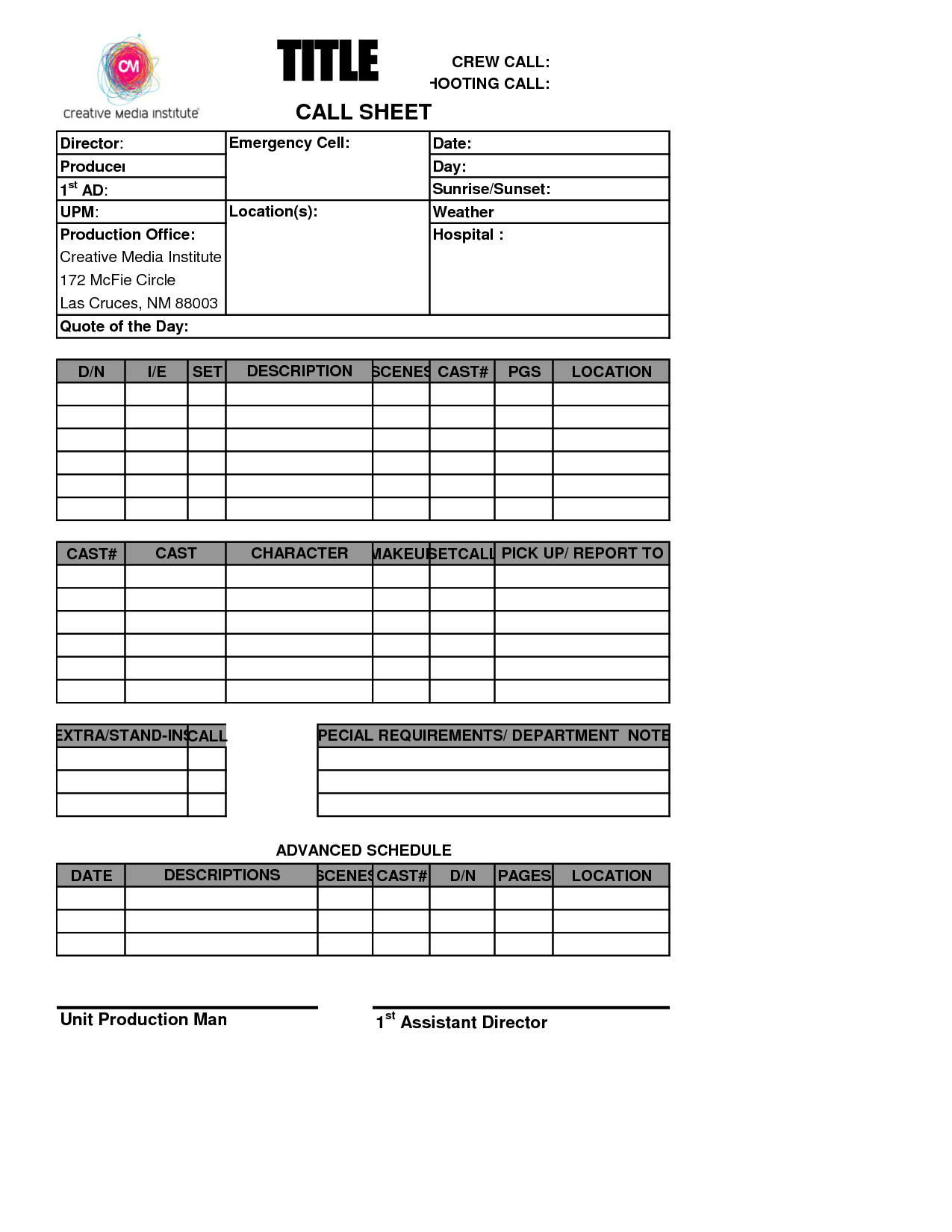 Simple And Easy To Use Call Sheet Template Sample : Venocor Pertaining To Blank Call Sheet Template