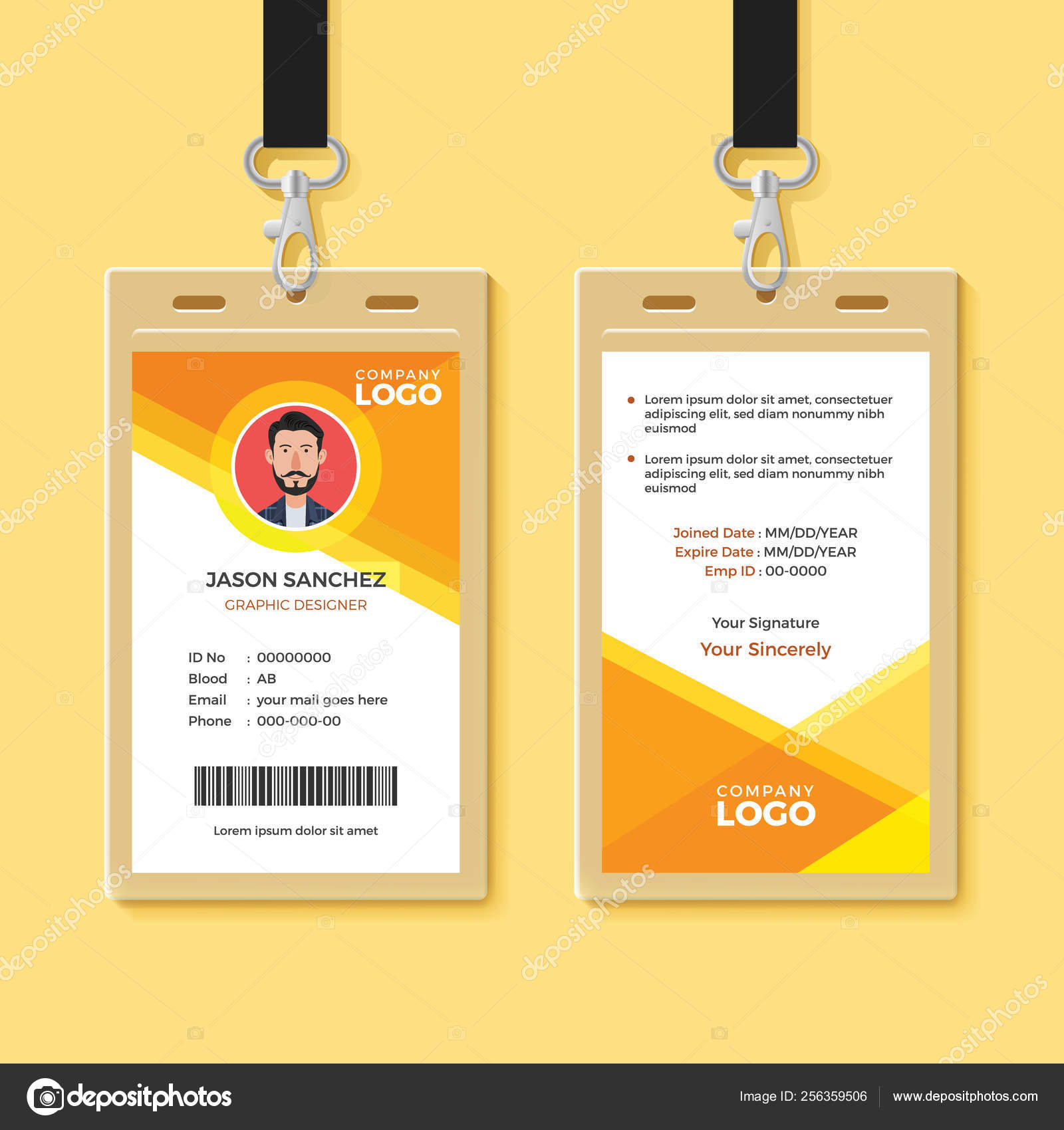 Simple Orange Graphic Id Card Design Template — Stock Vector Regarding Company Id Card Design Template