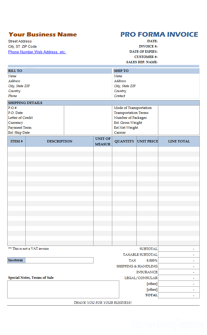 Simple Proforma Invoicing Sample Regarding Free Proforma Invoice Template Word